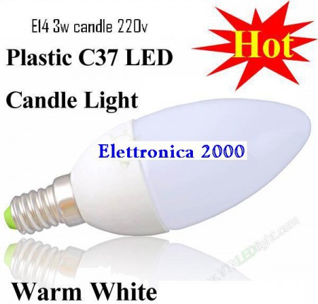  Lampada a LED E14 Mini oliva consumo 3W - 300 Lumen luce 25w , bianco caldo, base in ceramica durata  20.000 ore codice.1452